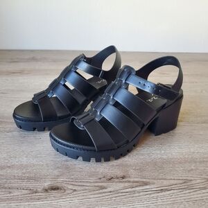 Soda EMI Black Lug Sole Platform Heeled Sandals, Size 8.5